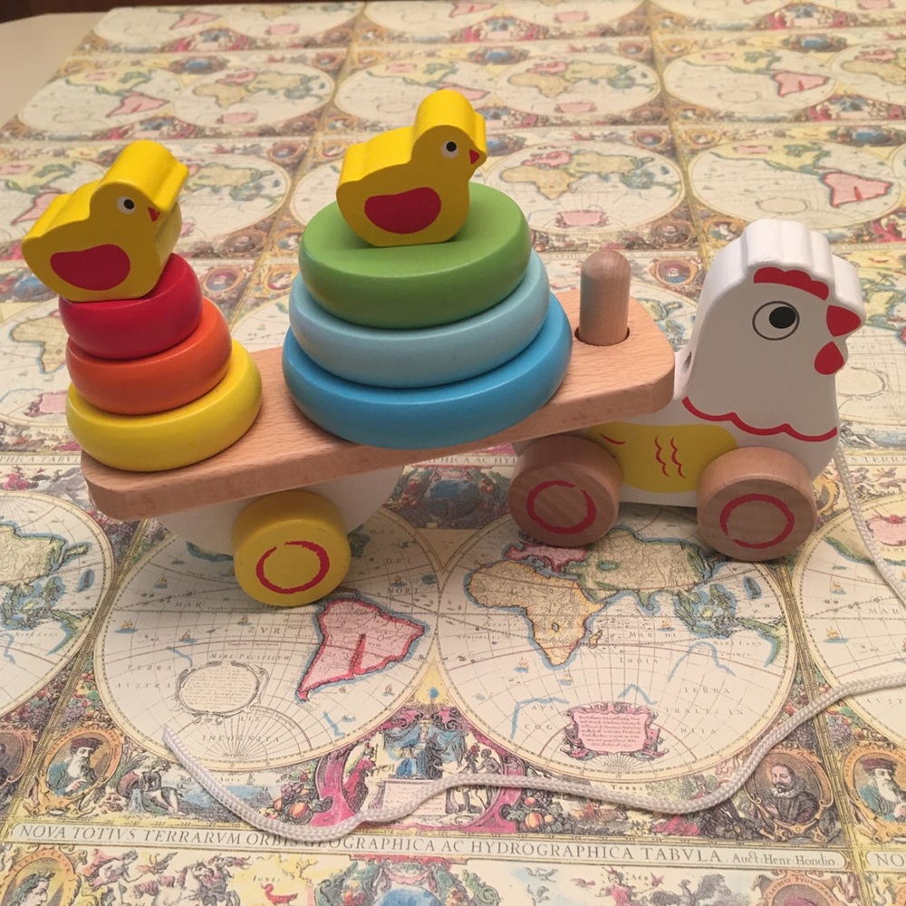 Unique and Rare Hen & Chicks Wooden Pull Toy